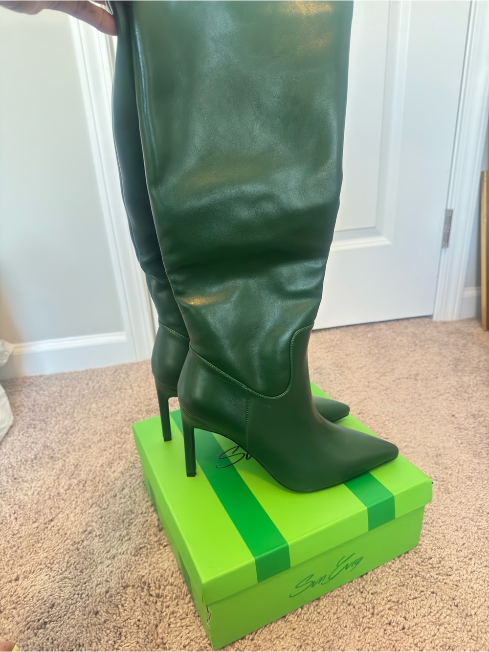 Sun Envy Green Pointed Toe Stiletto Boots